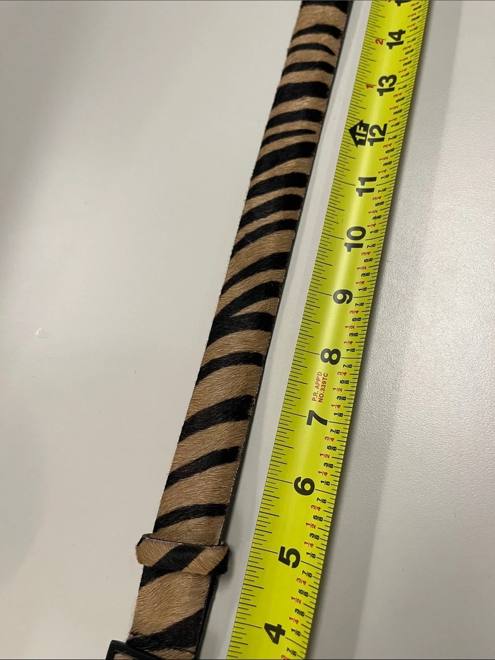 Carlisle Tan and Black Zebra-Print Haircalf Belt with Rectangular Buckle SZ SM